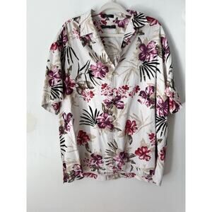 Geoffrey Beene Pink Floral 100% Silk Button Up Hawaiian Shirt Men’s Size Large